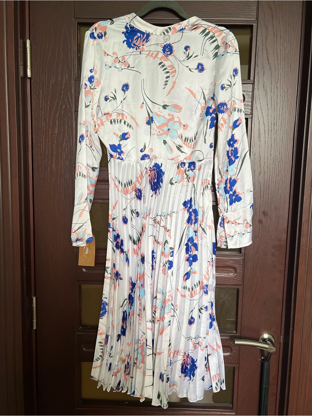 ASOS White Long Sleeve Floral Pleated Midi Dress